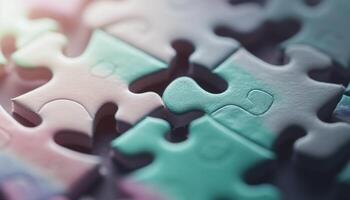 Successful teamwork connects abstract ideas into a complex jigsaw solution generated by AI photo