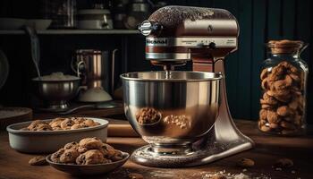Rustic coffee shop prepares gourmet cappuccino with homemade ingredients generated by AI photo