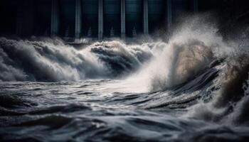 electricidad generado desde el fluido marea, un poderoso alternativa energía generado por ai foto