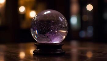 Translucent snow globe reflects glowing ball in futuristic design generated by AI photo