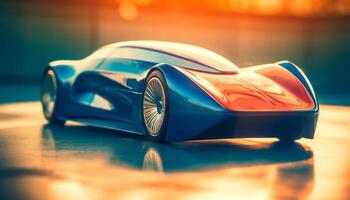 The modern sports car shiny blue reflection exudes elegance generated by AI photo