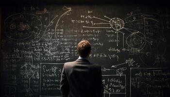 The professor standing at the blackboard teaches mathematical formulas generated by AI photo