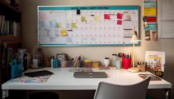 Modern office design creativity on the desk, technology on display generated by AI photo