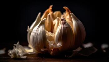 Fresh garlic clove adds healthy seasoning to gourmet vegetarian meals generated by AI photo