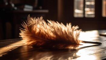 Soft focus swan feather, a symbol of elegance and fragility generated by AI photo