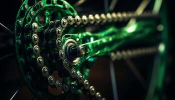 Metallic bicycle chain turning, a sharp gearshift for cycling performance generated by AI photo