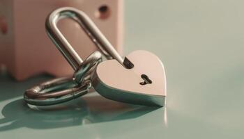 Unlocking love strength with secure metal heart padlock symbol generated by artificial intelligence photo