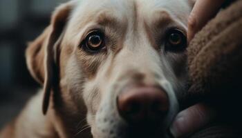 Cute purebred puppy sitting outdoors, looking at camera with loyalty generated by AI photo