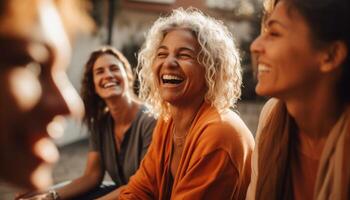 A carefree group of young adults enjoying a summer party together generated by AI photo