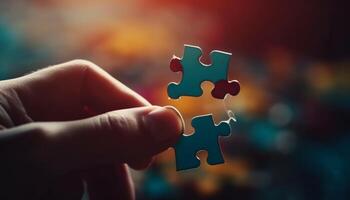 Successful business strategy connects teamwork and creativity for puzzle solution generated by AI photo