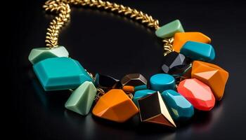 A luxurious collection of multi colored gemstones in metallic shapes generated by AI photo