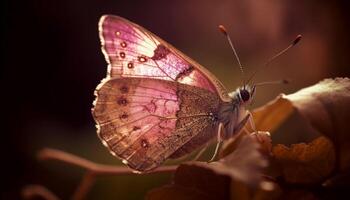 The fragile beauty of a multi colored butterfly in nature tranquility generated by AI photo