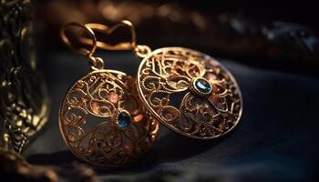 Ornate gold jewelry exudes elegance and glamour in antique design generated by AI photo