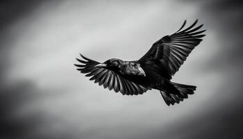 Freedom in motion black and white seagull spreads wings mid air generated by AI photo