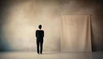 A successful businessman in a suit standing in a spotlight generated by AI photo