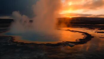 The majestic geyser erupts, boiling water and steam exploding skyward generated by AI photo