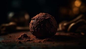 indulgente chocolate trufa pelota hecho a mano con orgánico cacao polvo generado por ai foto