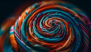 Twisted candy spiral spins in vibrant, multi colored abstract pattern generated by AI photo