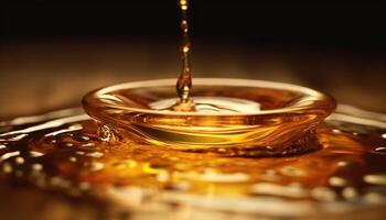 Golden honey pouring from jar, reflecting nature freshness and purity generated by AI photo