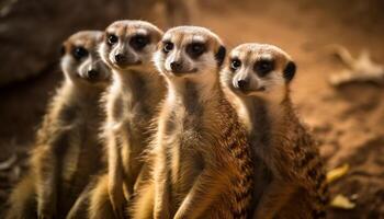 A cute family of three lemurs sitting in a row generated by AI photo