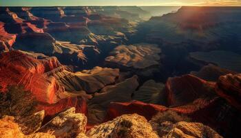 Majestic sandstone cliff at famous national landmark, a hiker adventure generated by AI photo