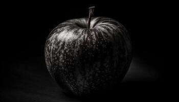 jugoso manzana gotas con Rocío en limpio, orgánico negro antecedentes generado por ai foto
