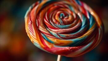 hilado caramelo caña, un dulce espiral de infancia indulgencia generado por ai foto