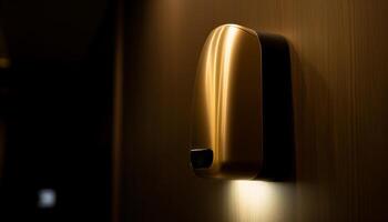 Shiny gold handle on modern steel door adds elegance indoors generated by AI photo