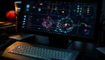 Modern business growth illuminated by digitally generated blue data chart generated by AI photo