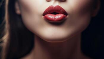 Smooth, shiny lips of a beautiful woman exude sensuality and elegance generated by AI photo