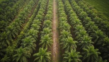 Agriculture industry thrives in lush green rice paddy landscapes generated by AI photo