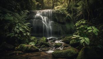 Tranquil scene of flowing water in tropical rainforest landscape generated by AI photo