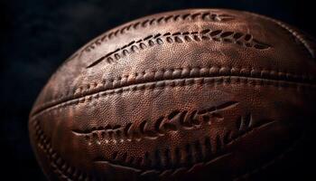 Leather ball stitching, macro close up of sports equipment design generated by AI photo