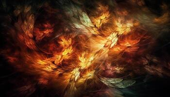 Vibrant abstract flame pattern ignites futuristic space backdrop in chaos generated by AI photo