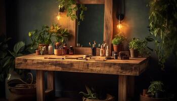 Modern rustic design with greenery and pottery decoration indoors generated by AI photo