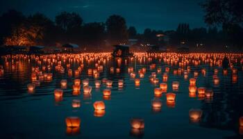 Catholic candle burning in tranquil nature scene symbolizes spirituality and reflection generated by AI photo