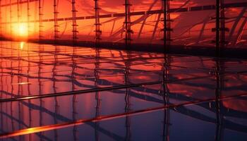 Futuristic architecture reflects modern design with abstract patterns and steel construction generated by AI photo