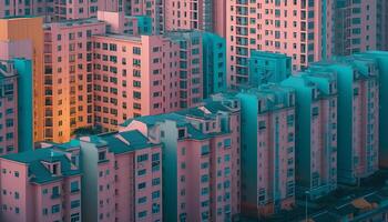 Modern city skyline reflects growth in urban development and architecture generated by AI photo