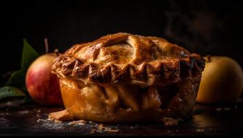 A rustic apple pie, baked with fresh fruit and gourmet pastry generated by AI photo