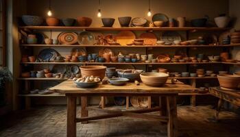 Indigenous pottery collection showcases creativity and rustic design variations generated by AI photo