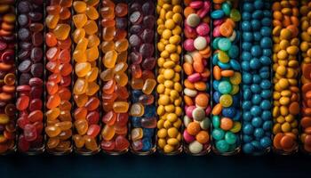 multi de colores píldora cápsula colección en vibrante colores para cuidado de la salud necesidades generado por ai foto