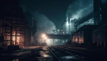 Dirty factory smoke pollutes environment, steel industry damaging nature generated by AI photo