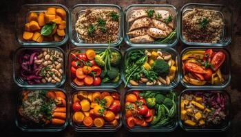 Healthy salad meal with fresh vegetables and multi colored ingredients generated by AI photo