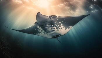 majestuoso gigante manta rayo nada en azul tropical agua salada arrecife generado por ai foto