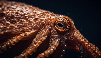 Sharp tentacle of yellow octopus in close up underwater portrait generated by AI photo