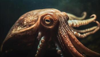 vistoso pulpo nadando en oscuro coral arrecife, belleza en naturaleza generado por ai foto