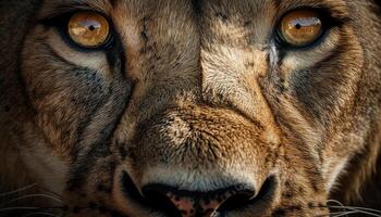 majestuoso felino curioso a cámara, cerca arriba de leopardo piel generado por ai foto