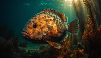 Multi colored fish swimming in natural beauty of tropical reef generated by AI photo