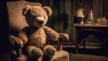 Old fashioned stuffed toy brings nostalgia and joy to childhood memories generated by AI photo