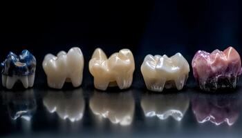 Dental equipment shapes bright, shiny, metallic teeth for dental health generated by AI photo